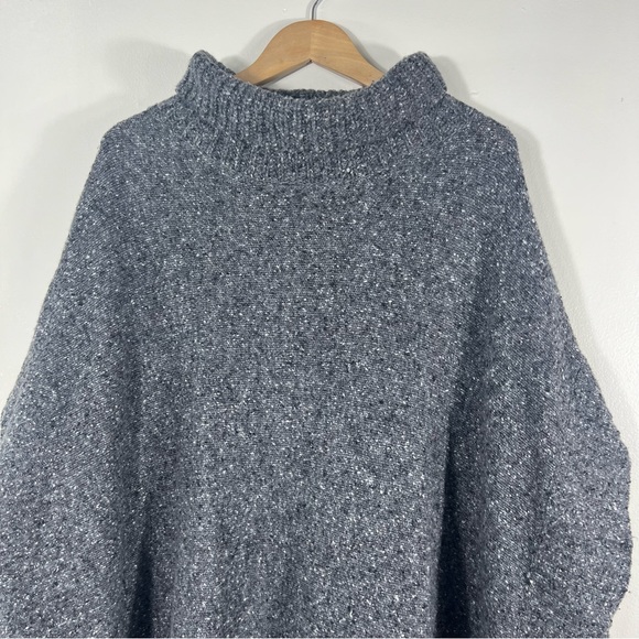 Joie Wool Blend Gray Tweed Cowl Neck Tunic Sweater Poncho Sz M/L - Picture 11 of 11